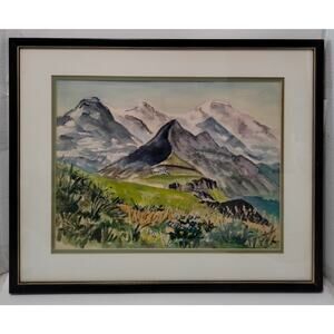Harriet B. Kochensparger Original Watercolor Cottage Snow Mountain Framed 12x16